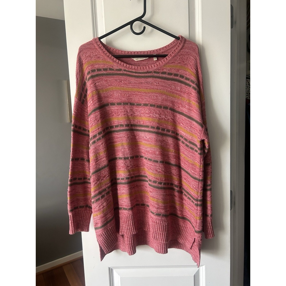 Soft Surroundings Lisabetta Art Stripe Sweater Pullover Long Sleeve Pink Size XL